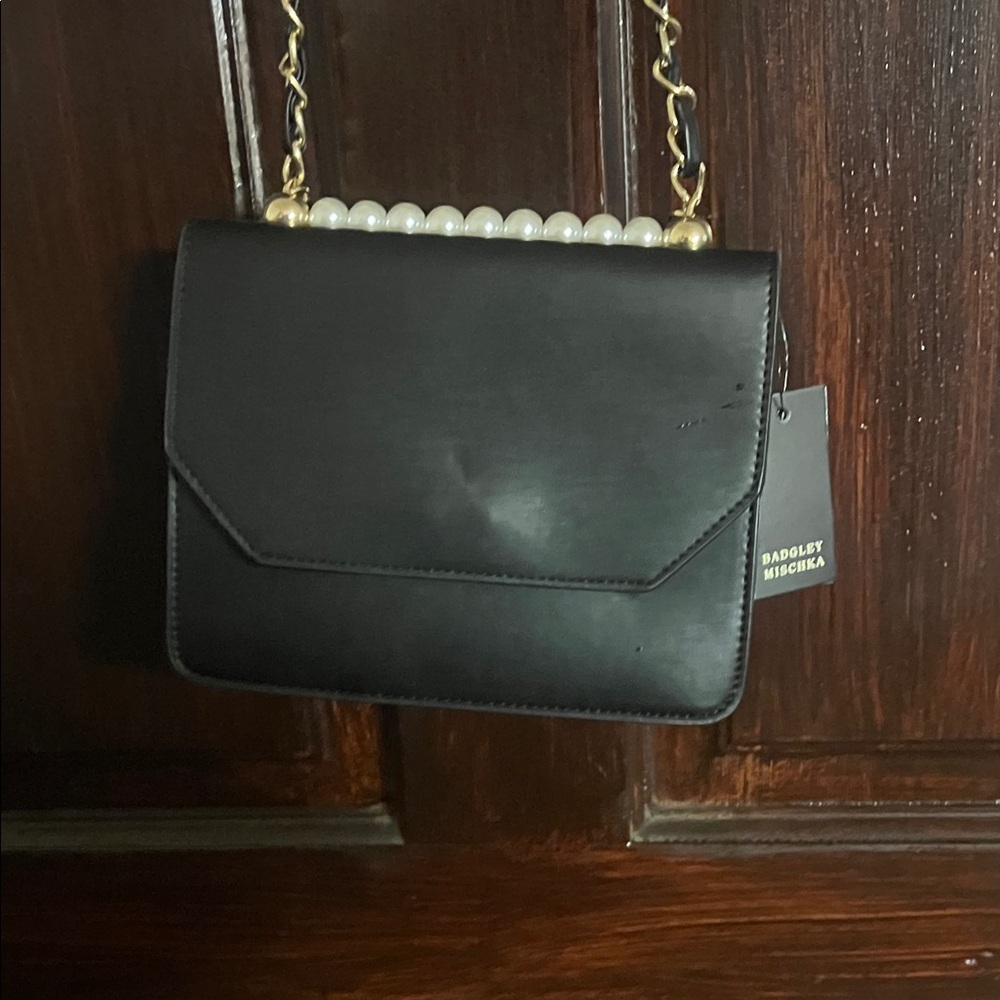 Badgley Mischka Black on Black Double Crossbody Bag with Pearls - Picture 5 of 9